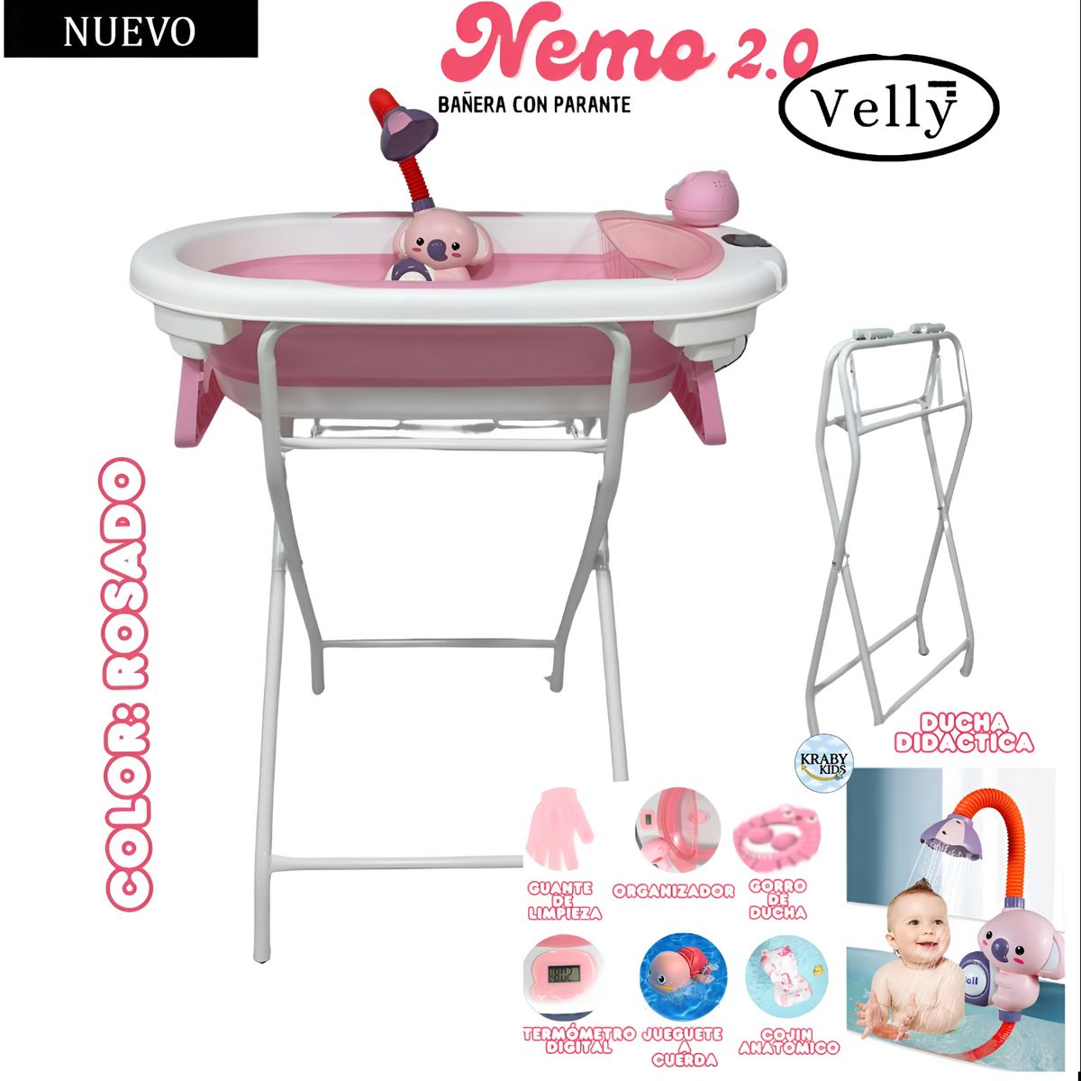 GENERICO - Bañera Nemo 2.0 con Parante y Termómetro Rosado