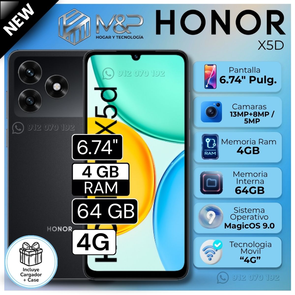 HONOR - Celular Honor X5D 6.74"  Pulg.  4GB RAM 64GB MagicOS 9.0 - Negro Medianoche