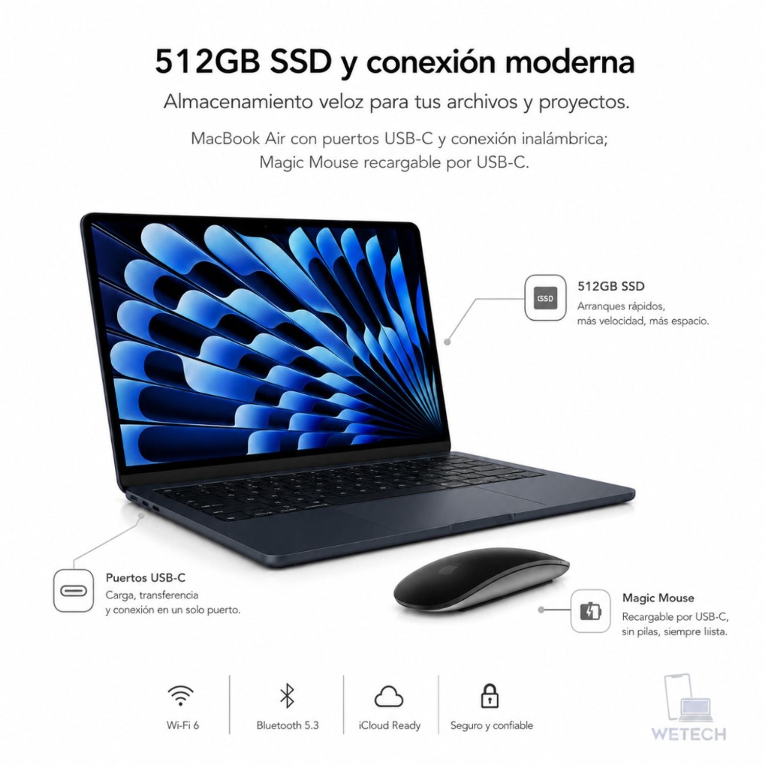 MACBOOK AIR 13 M5 16GB RAM 512GB SSD TECLADO INGLES - MIDNIGHT +