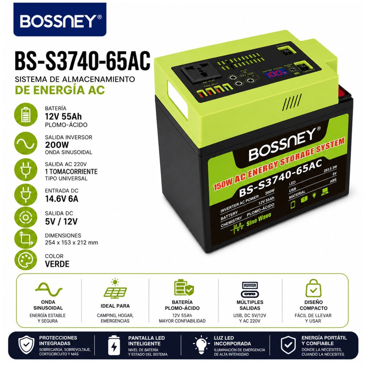 OEM - Generador Portátil 220V Para Emergencias Camping Y Cortes De Luz Con Batería 55Ah