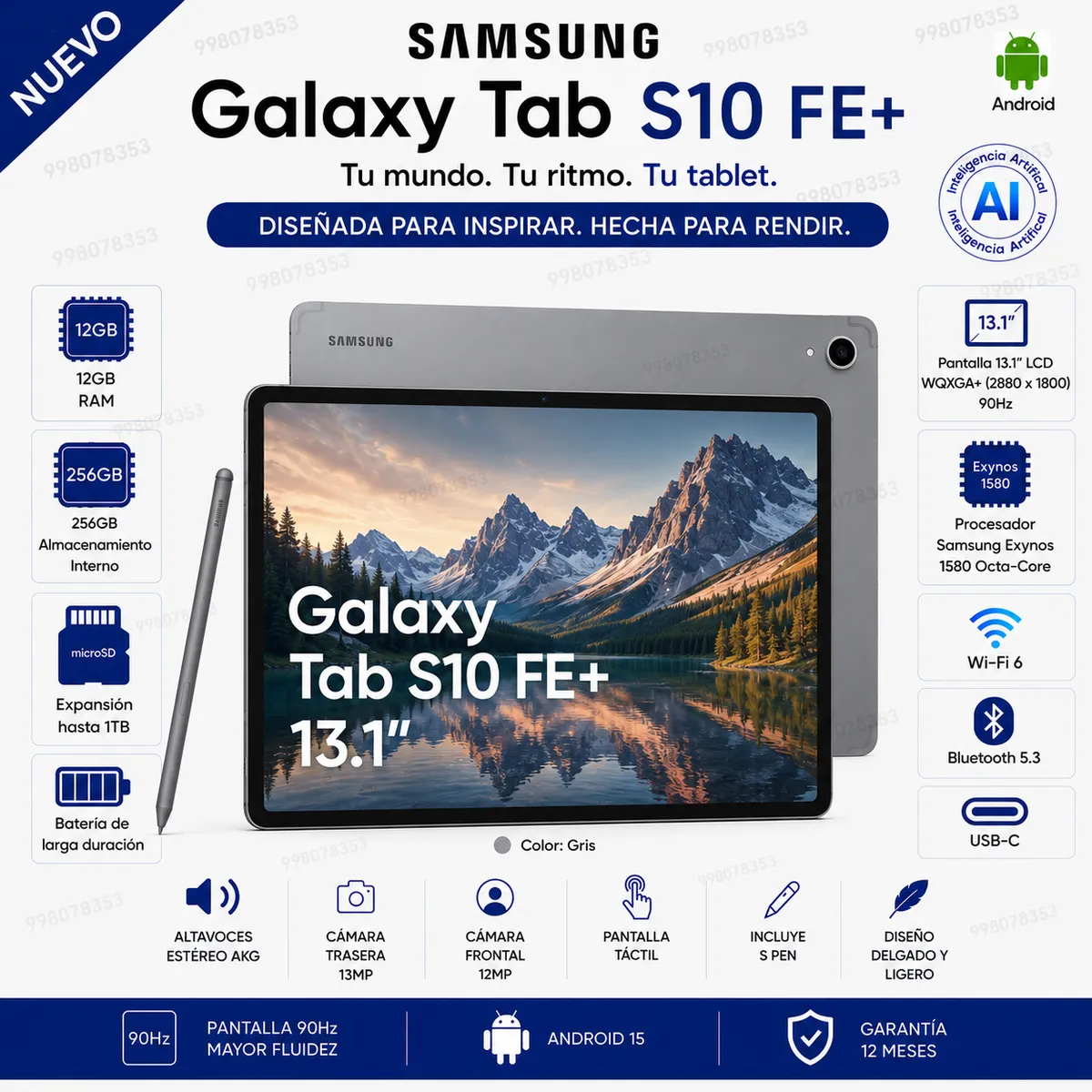 SAMSUNG - Tablet Samsung Galaxy Tab S10 FE plus 13.1" 12GB RAM 256GB Wi-Fi Gris SM-X620 Android 15