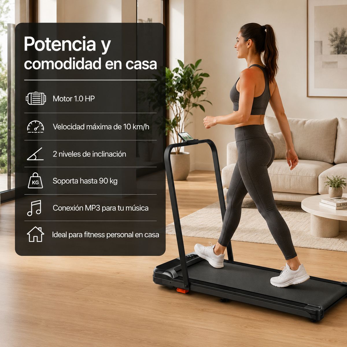 STRENKO - Trotadora Electrica 3001W Plegable 1.0 HP 10kmh Conexion MP3