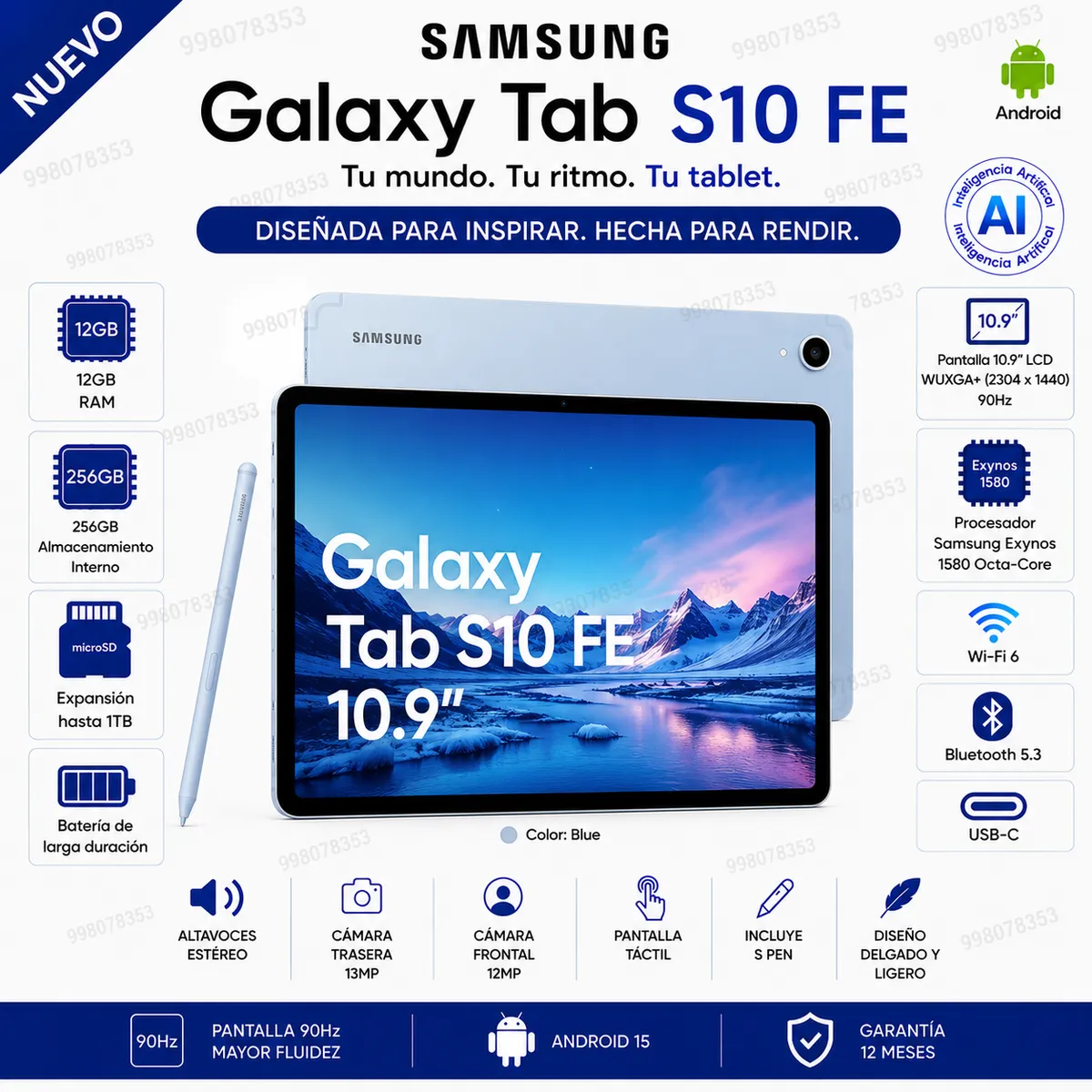SAMSUNG - Tablet Samsung Galaxy Tab S10 FE 10.9" WUXGA+ 12GB RAM 256GB Wi-Fi azul SM-X520 Android 15