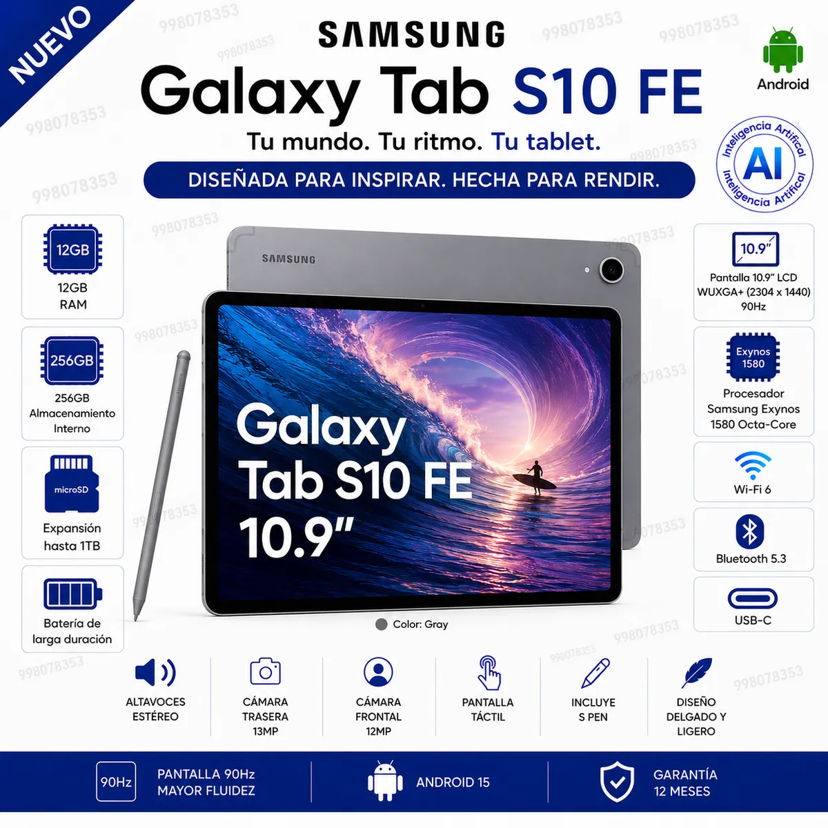 SAMSUNG - Tablet Samsung Galaxy Tab S10 FE 10.9" WUXGA+ 12GB RAM 256GB Wi-Fi gris SM-X520 Android 15