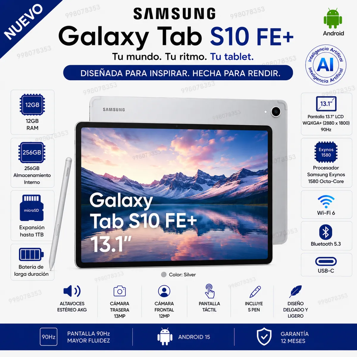 SAMSUNG - Tablet Samsung Galaxy Tab S10 FE plus 13.1" 12GB RAM 256GB Wi-Fi Silver SM-X620 Android 15