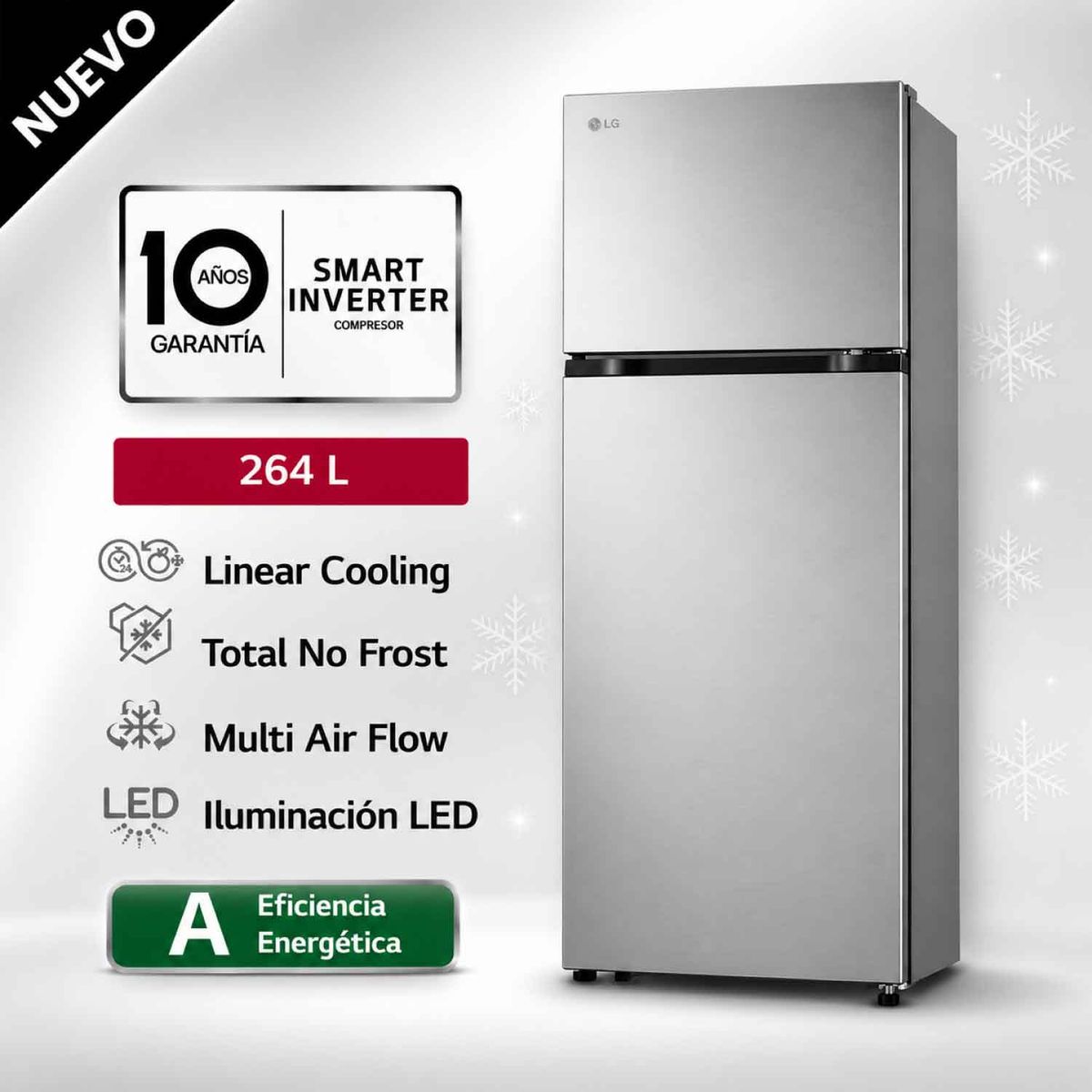 LG - Refrigeradora LG VT26BPY 264L Linear Cooling Top Freezer Plateada