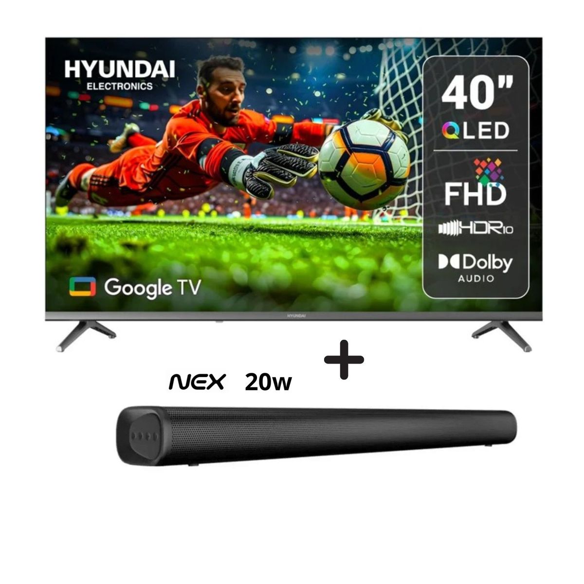 HYUNDAI - TELEVISOR HYUNDAI 40 PULGADAS QLED Google Tv HYLED4029QG + Soundbar NEX 32” PSB32 Potencia (combo)