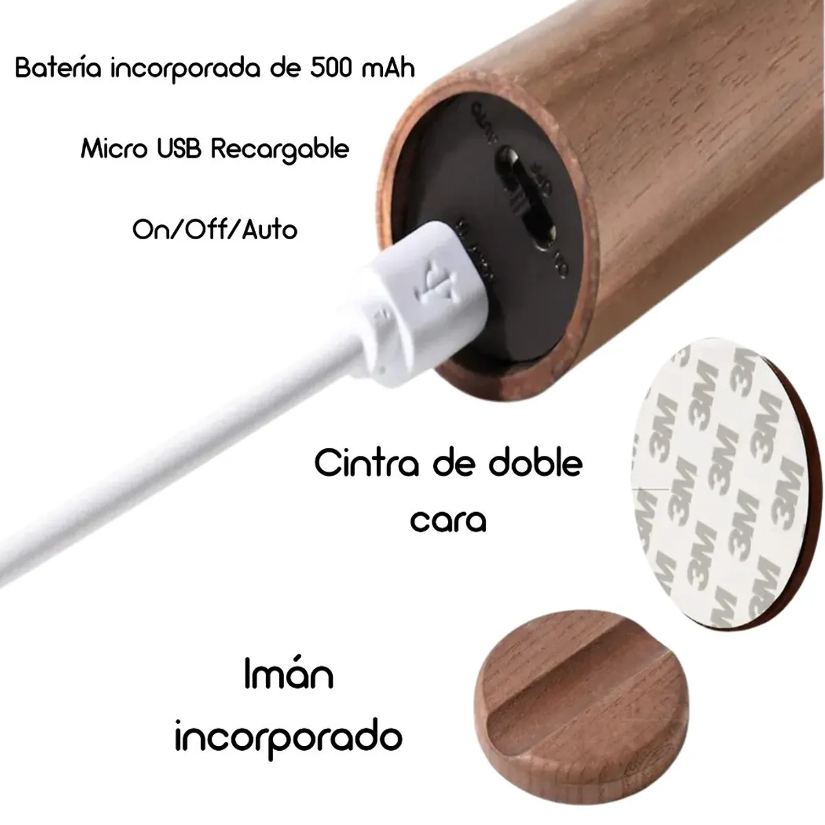 GENERICO - Lámpara LED Inteligente Sensor Movimiento - Madera Acrílica Premium Recargable