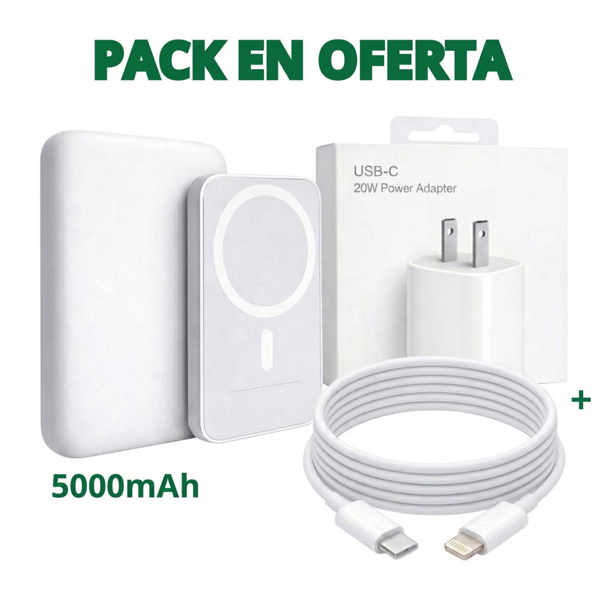 GENERICO - PACK CARGA RÁPIDA IPHONE BATERÍA MAGNÉTICA 5000MAH + CARGADOR 20W