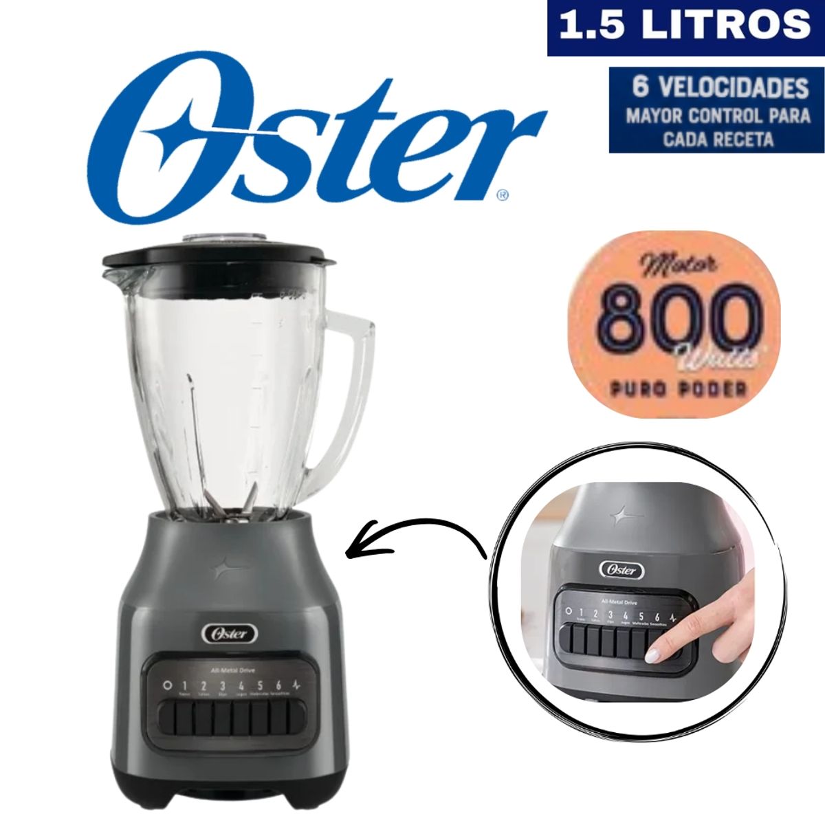 OSTER - LICUADORA OSTER 6 VELOCIDADES 800W GRIS MOD BLSTPEG-GPB