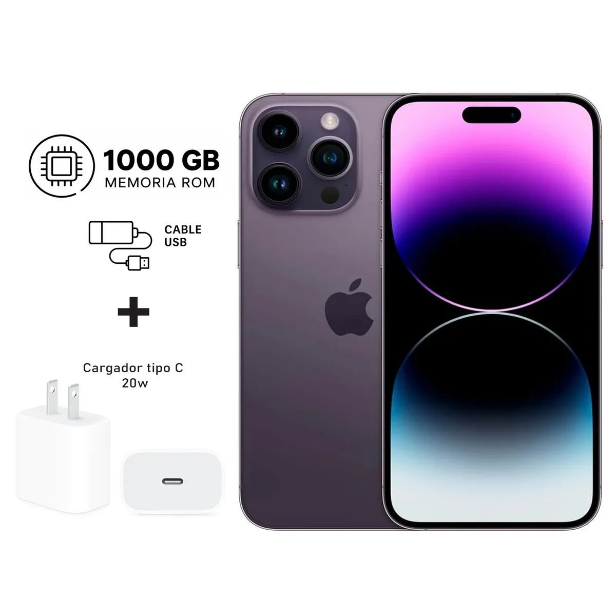 Apple Iphone 14 Pro Max 1TB Grafito Purple 5G + Kit de carga. Reacondicionado A2651., marca APPLE - Foto Principal
