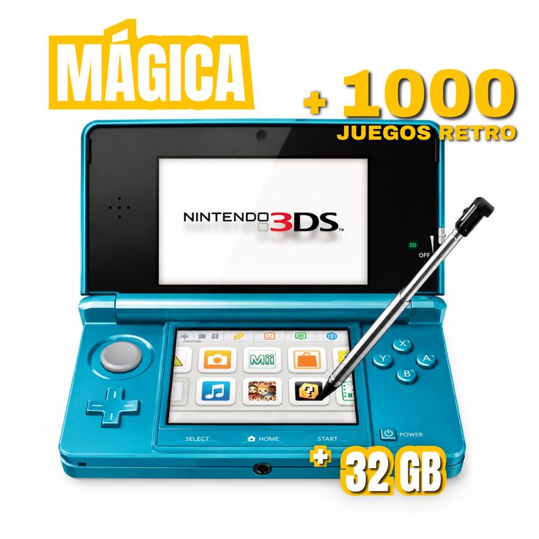 Nintendo 3DS LIGHT BLUE original Reacondicionada 32GB + 1000 Juegos ...