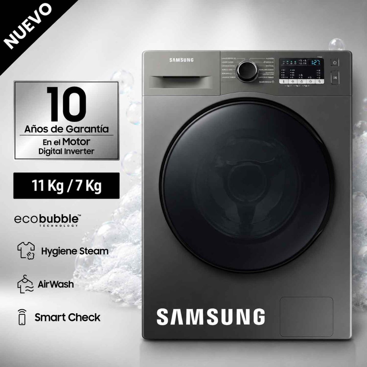 SAMSUNG - Lavaseca SAMSUNG Carga Frontal 11 Kg/7 Kg WD11T4046BXPE Inox