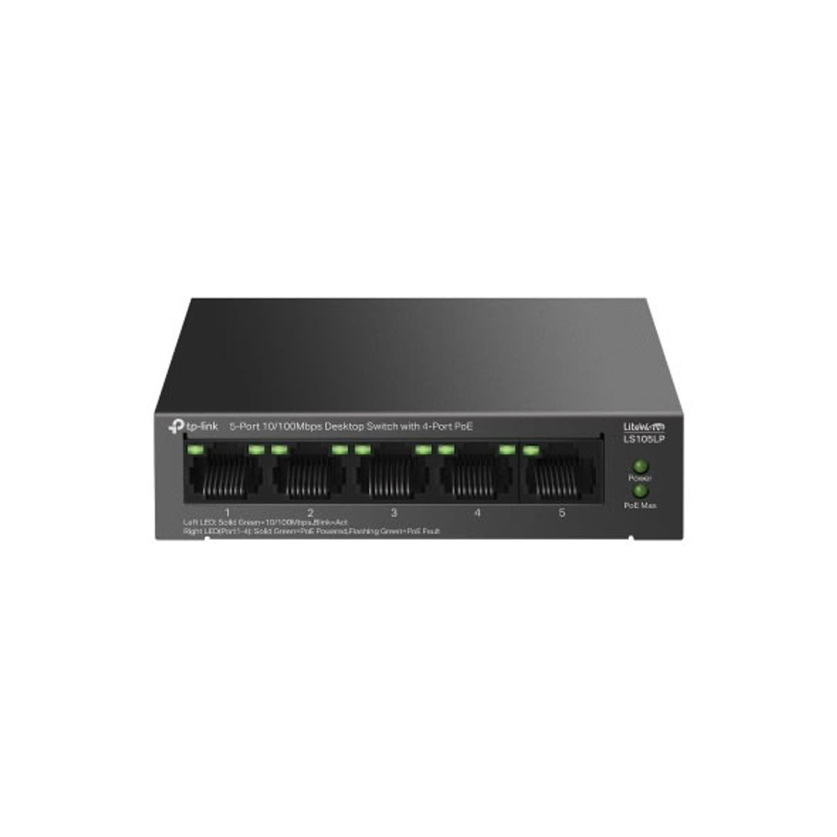 TP LINK - SWITCH TP-LINK 5 PUERTOS 10/100 MBPS CON 4 PUERTOS PoE (LS105LP)