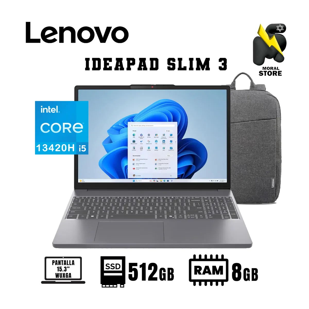 LENOVO - LAPTOP LENOVO IDEAPAD SLIM 3 15IRH10 / INTEL CORE i5-13420HU /8 GB RAM /512GB SSD/15.3 WUXGA