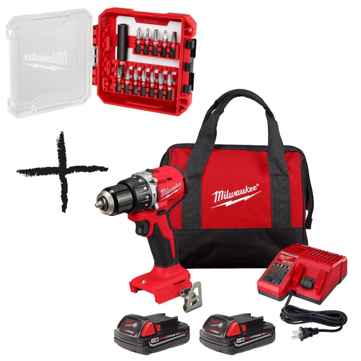 Milwaukee - Taladro percutor/atornillador sin carbones M18 Milwaukee 3602-259 + 1 set de puntas 48-32-4035