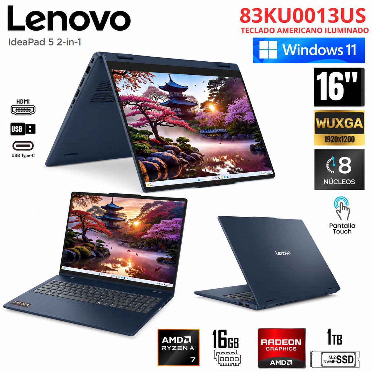LENOVO - Laptop LENOVO IDEAPAD 5 2-EN-1 16AKP10 RYZEN AI 7 350 16GB  RAM 1TB 16"  WUXGA -83KU0013US
