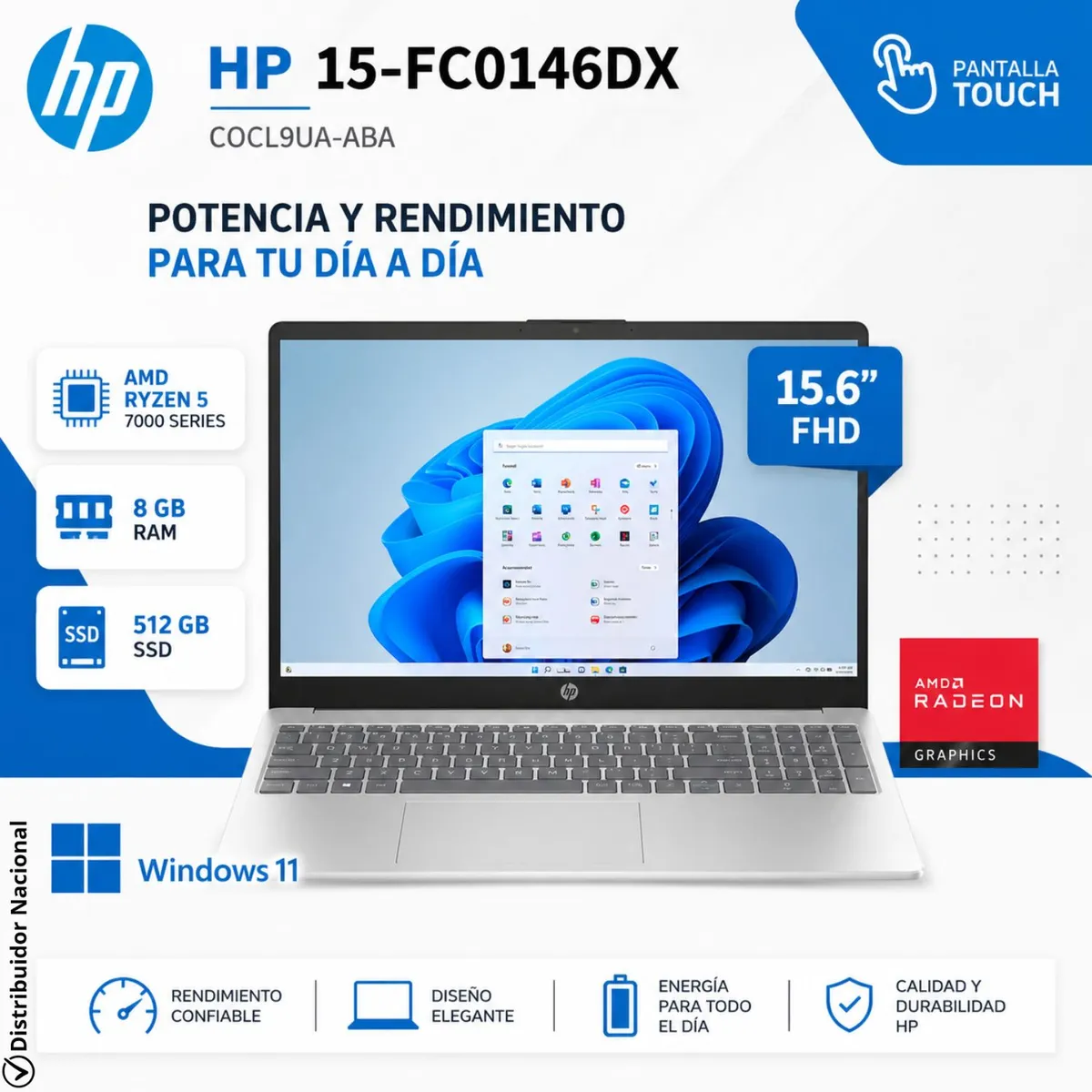 HP - Laptop Notebook HP 15-FC0146DX 15.6" FHD TACTIL AMD Ryzen™ 5 7520U 8GB RAM 512GDB SSD C0CL9UA