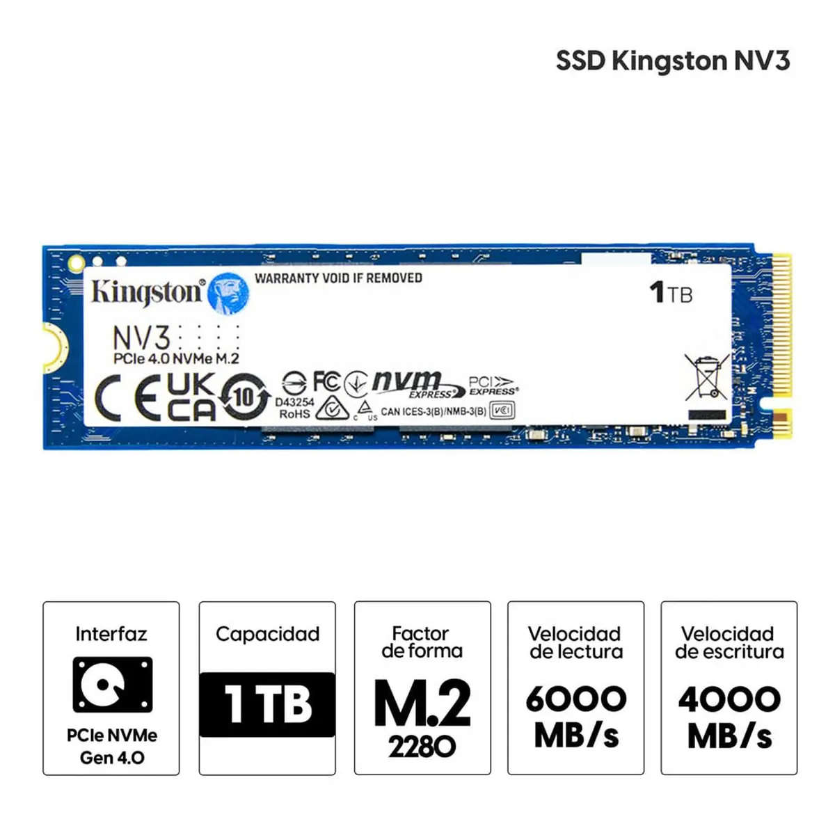 KINGSTON - SSD Kingston NV3 1TB M.2 PCIe 4.0 NVMe SSD