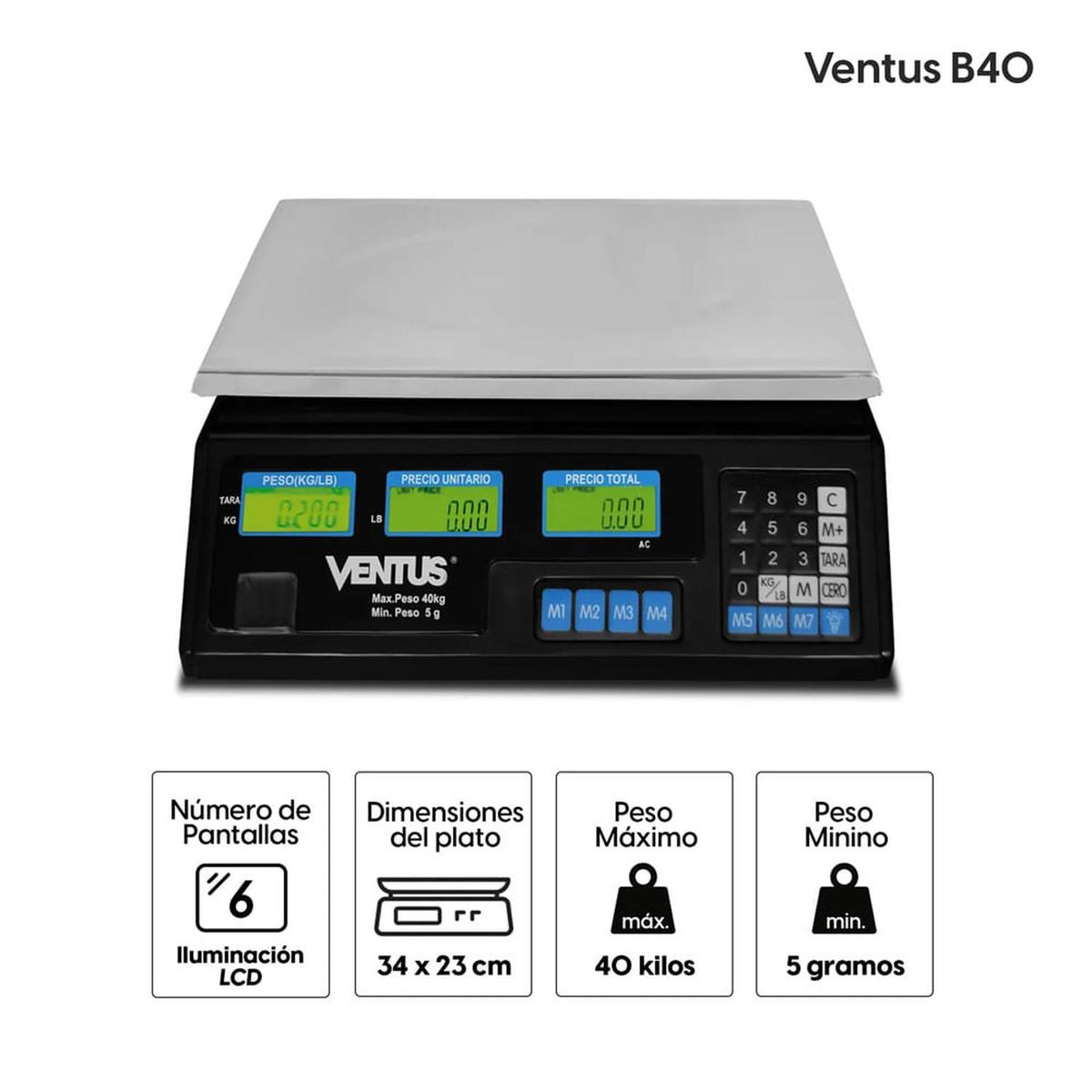 Ventus - Balanza de mesa electrónica Ventus máx. 40 kg, digital