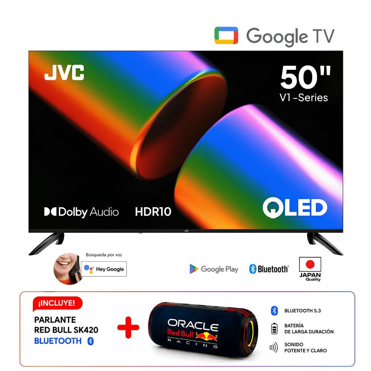 GENERICO - Televisor JVC QLED 50 FHD Smart Tv LT-50 KM4584 Google Tv + Parlante