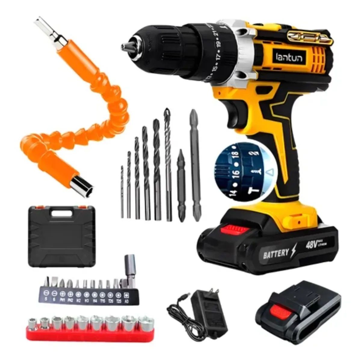 KIT COMPLETO DE TALADRO INALÁMBRICO CON PERCUTOR DOBLE BATERIA DE 48V, marca OEM - Foto 2