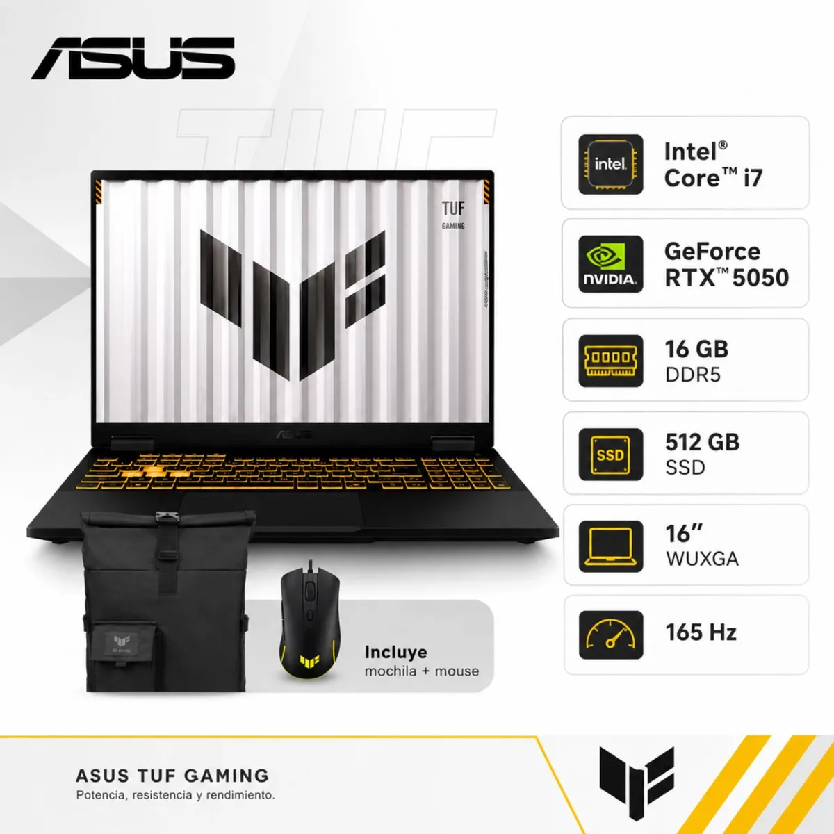 ASUS - Laptop Notebook ASUS TUF Gaming F16 Intel® Core™ i7-14650HX 16GB RAM 512G SSD RTX™ 5050 FX608JHR-RV314