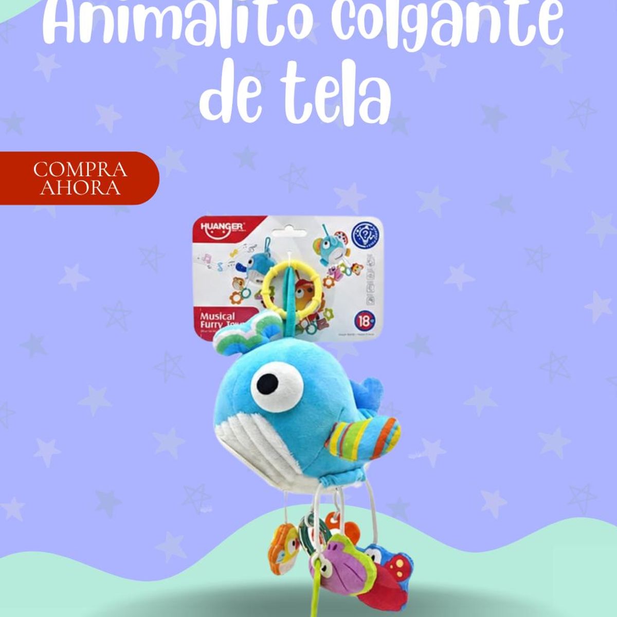 Baby - Juego colgante didactico modelo ballena celeste para bebé - PREMIUM
