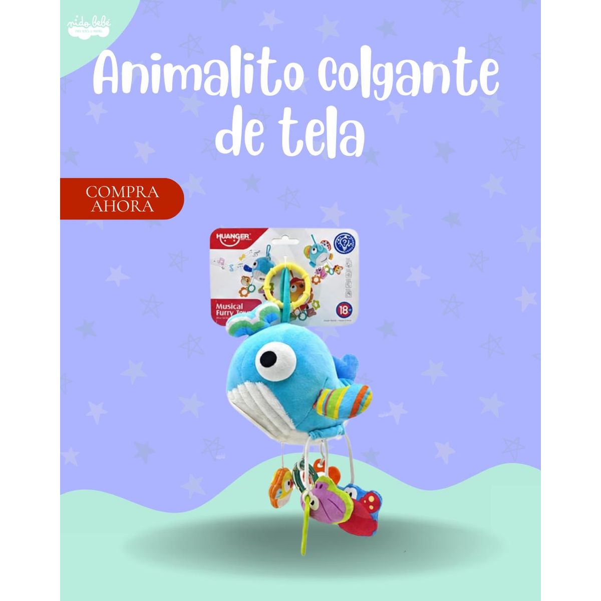 Baby - Juego colgante didactico modelo ballena celeste para bebé - PREMIUM