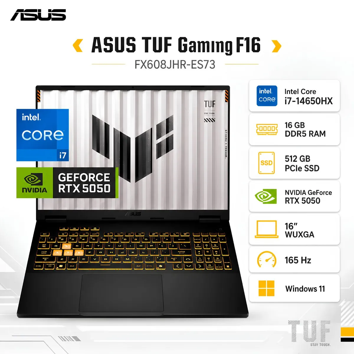ASUS - Laptop Gamer ASUS TUF Gaming F16 Intel® Core™ i7-14650HX 16GB RAM 512G SSD RTX™ 5050 FX608JHR-ES73