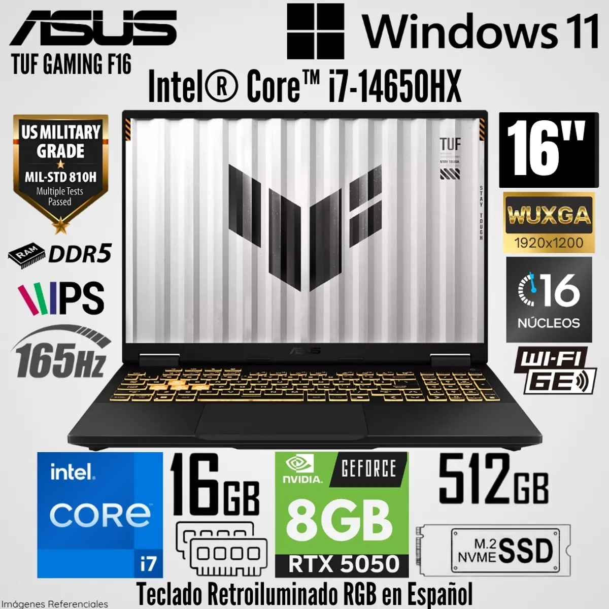ASUS - Laptop Asus TUF Gaming F16 FX608JHR Intel Core i7-14650HX 16GB RAM 512GB SSD RTX 5050-8GB 16"  WUXGA
