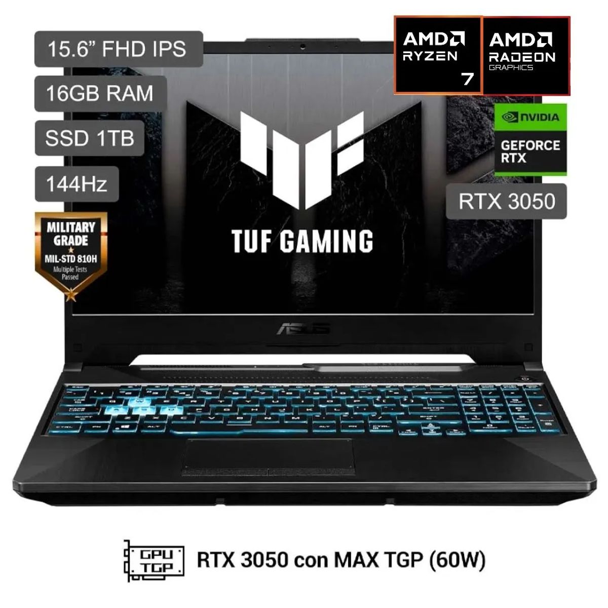Laptop Gamer Asus TUF Gaming A15 AMD RYZEN 7 16GB 1TB SSD NVIDIA RTX3050 Win11, marca ASUS - Foto Principal
