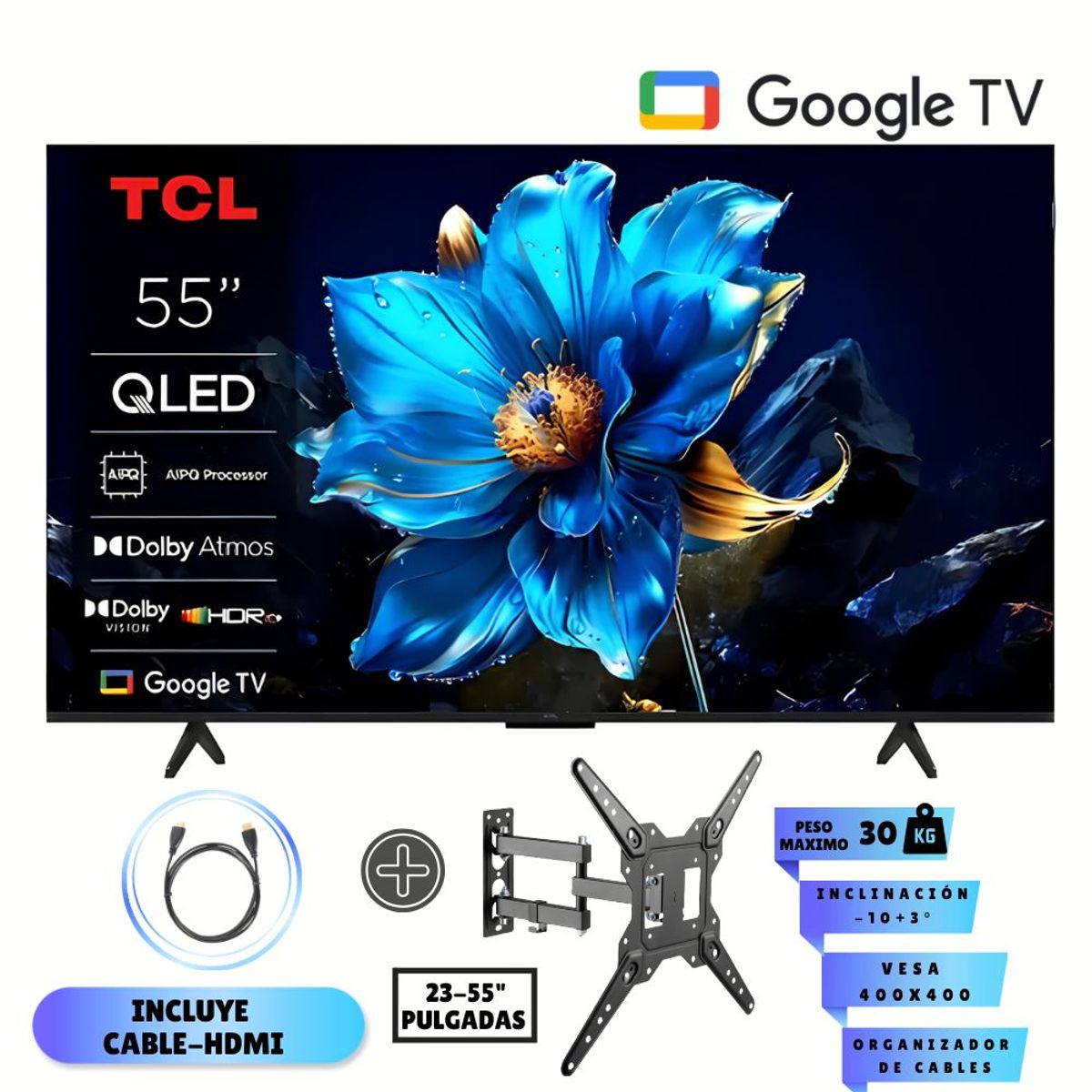 TCL - Televisor TCL QLED 55 4K UHD Smart TV 55P7K- Google TV + Rack Movible