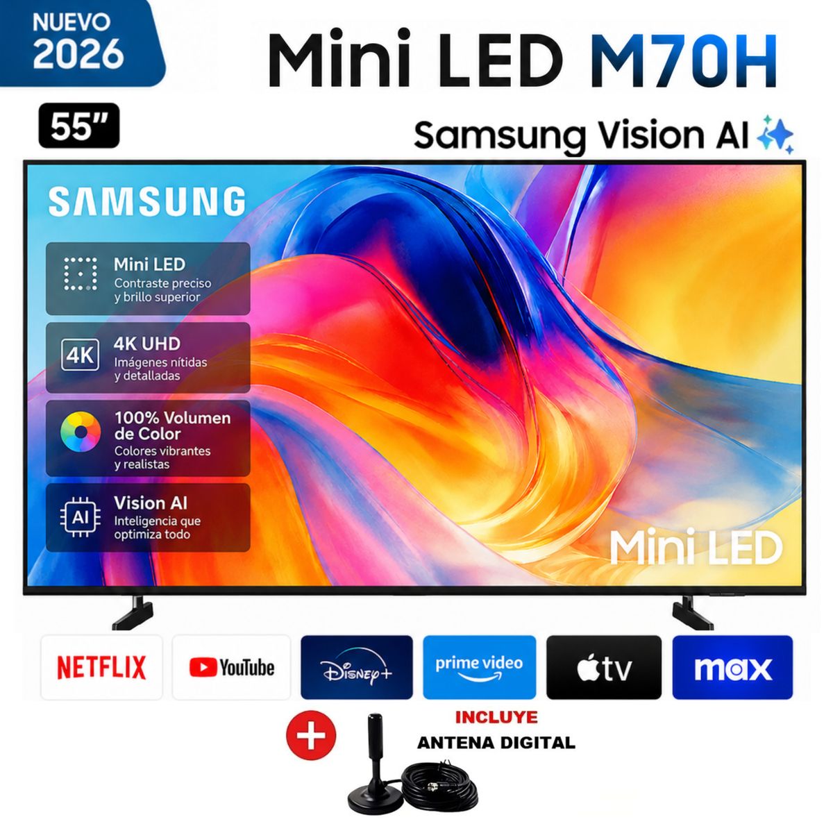 SAMSUNG - Televisor Samsung 55'' Mini LED M70H Vision AI Smart TV 2026 + Antena