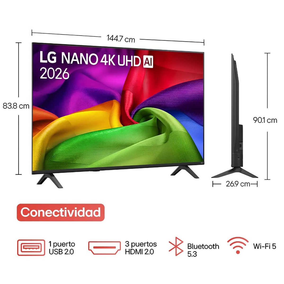 LG - Televisor LG 65" NANO 4K UHD AI Smart TV 65NU800BPSBQ - 2026 + Rack Movible