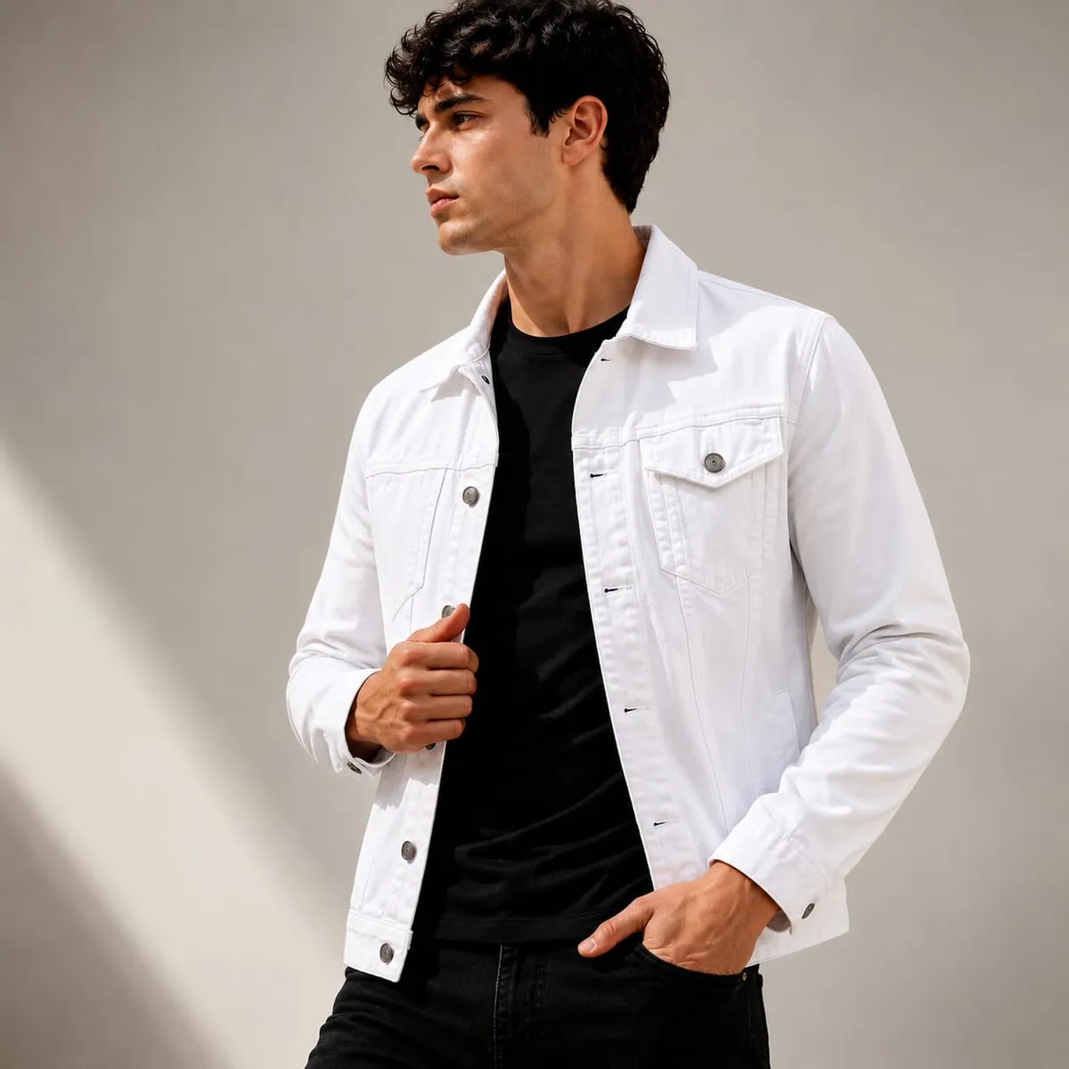 GENERICO - Casaca Jean Blanca Hombre Premium Denim Algodón