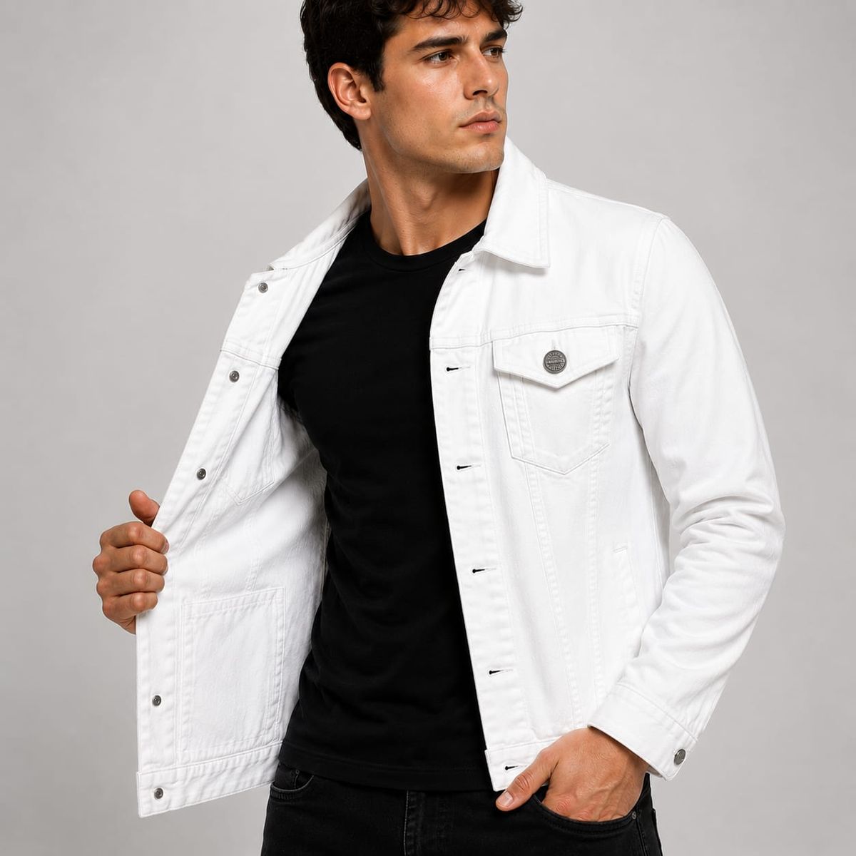 GENERICO - Casaca Jean Blanca Hombre Premium Denim Algodón
