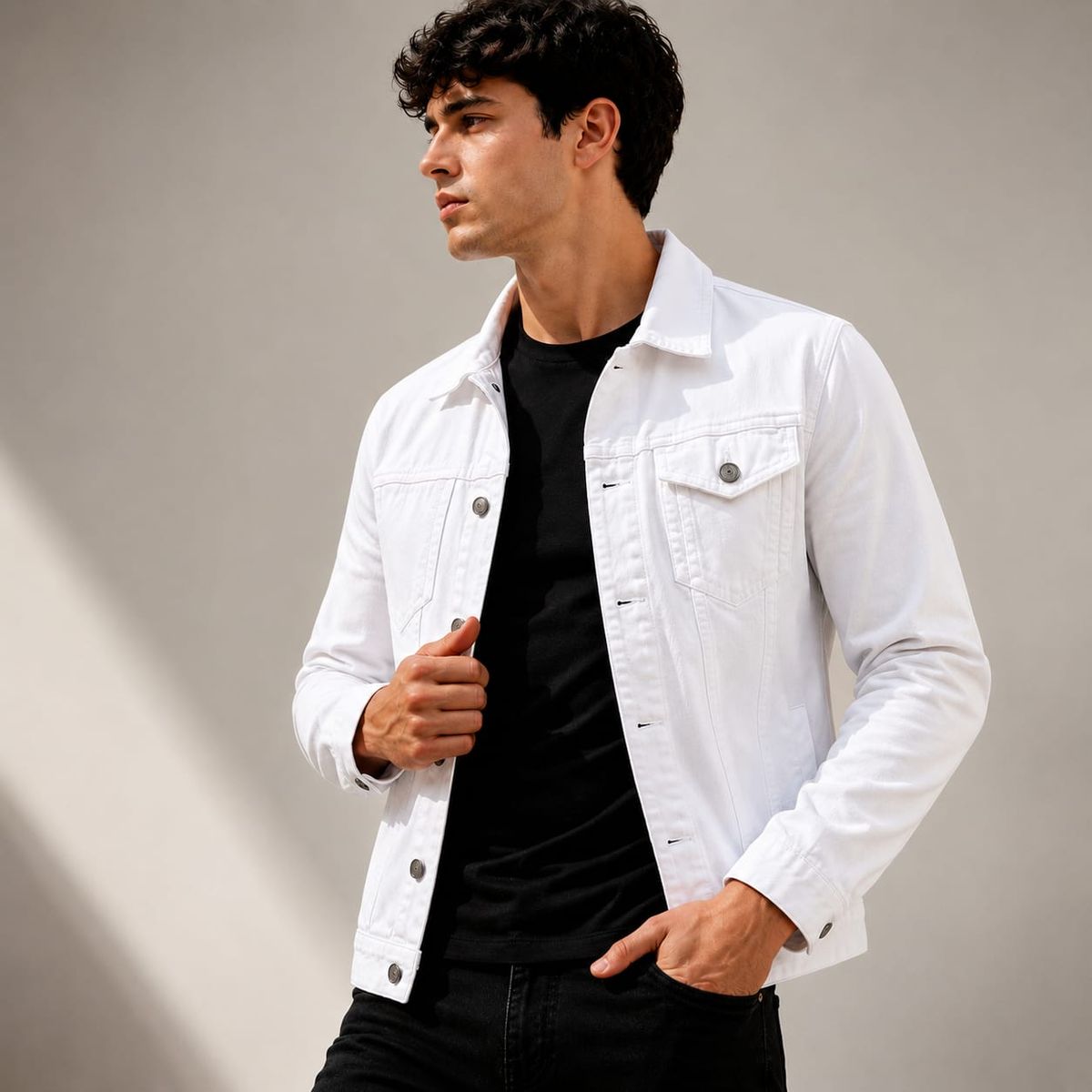 GENERICO - Casaca Jean Blanca Hombre Premium Denim Algodón