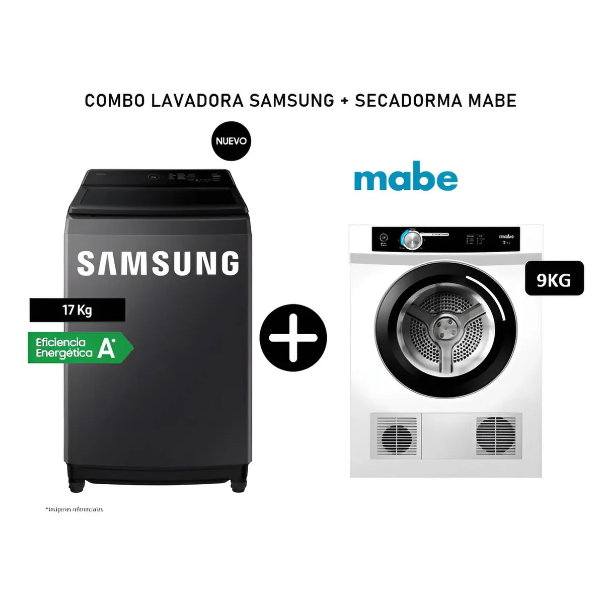 SAMSUNG - Lavadora Samsung Ecobubble 17kg Grafito Wa40f17e7cpe + Secadora Mabe eléctrica 9KG