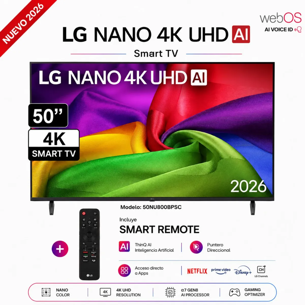 LG - Televisor LG 50 pulgadas 4K Ultra HD WebOS 50NU800BPSC