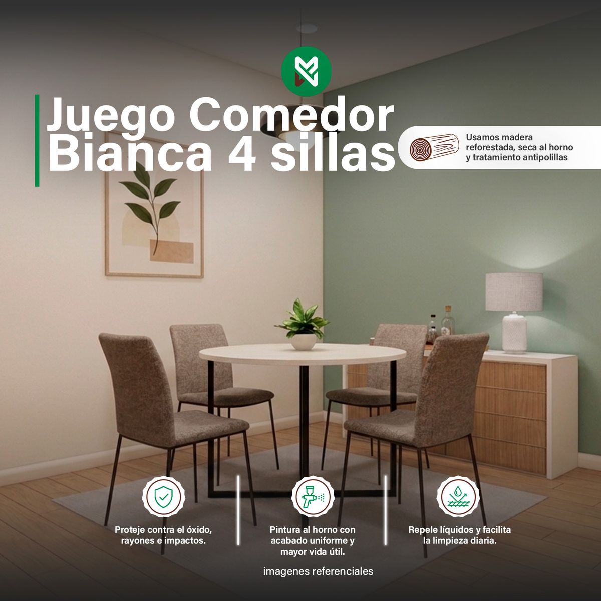 MUEBLES MACRUMO - Juego de Comedor Bianca 4 sillas