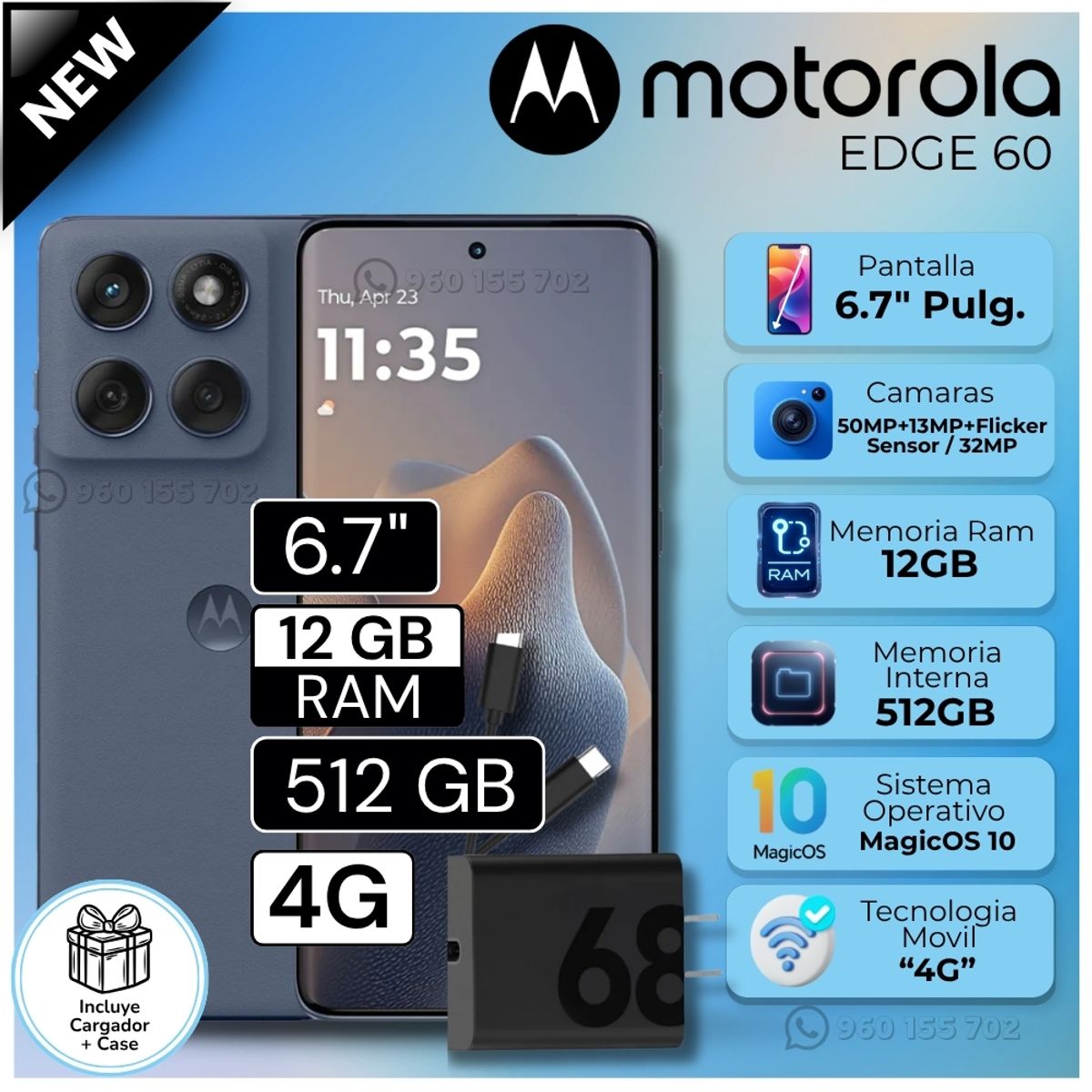 XIAOMI - Celular Motorola Edge 60 6.7"  Pulg. 12GB RAM 512GB Android 15 - Azul