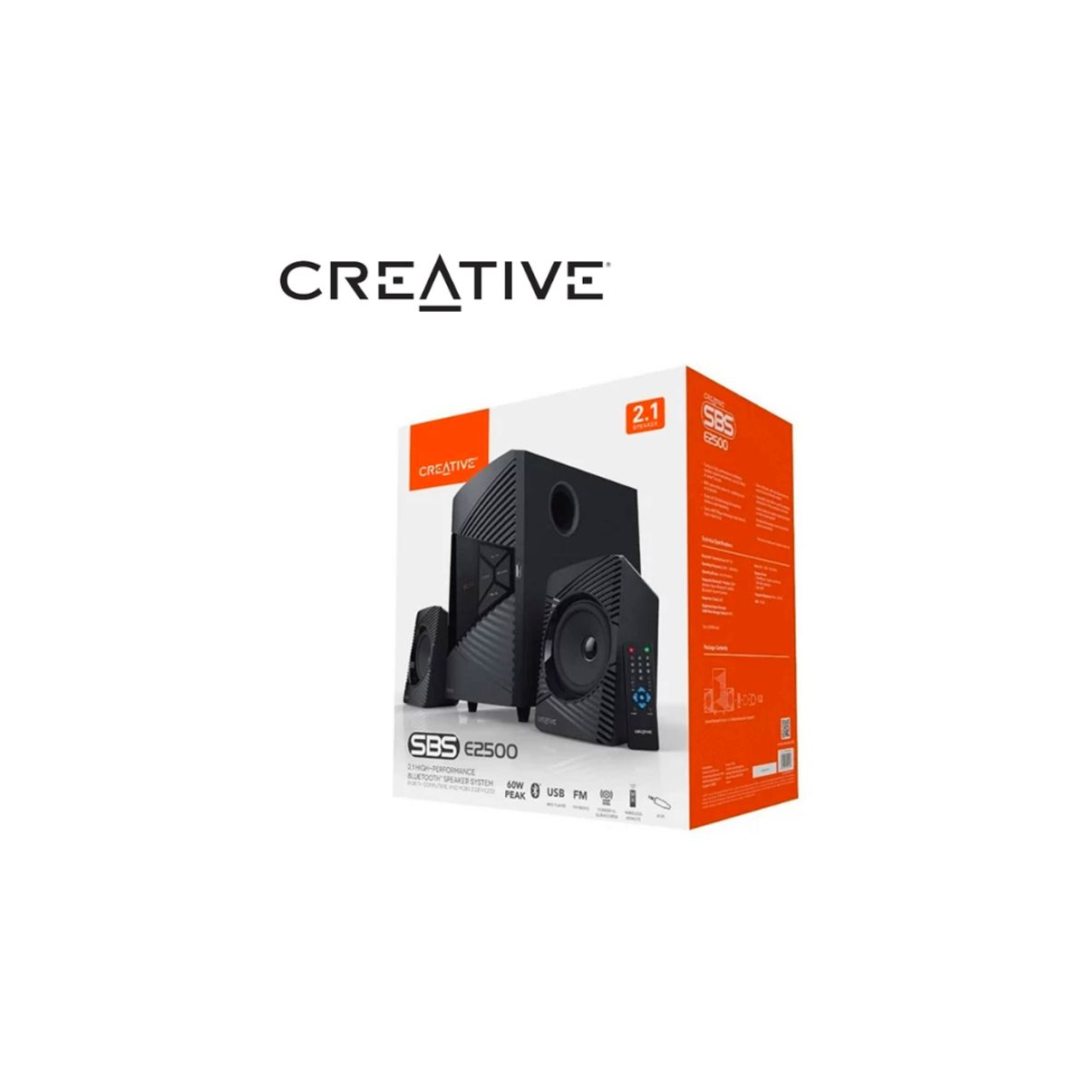 CREATIVE - PARLANTE CREATIVE E2500 2.1 30W/60W BT/ FM/ USB/ 3.5MM 220V NEGRO