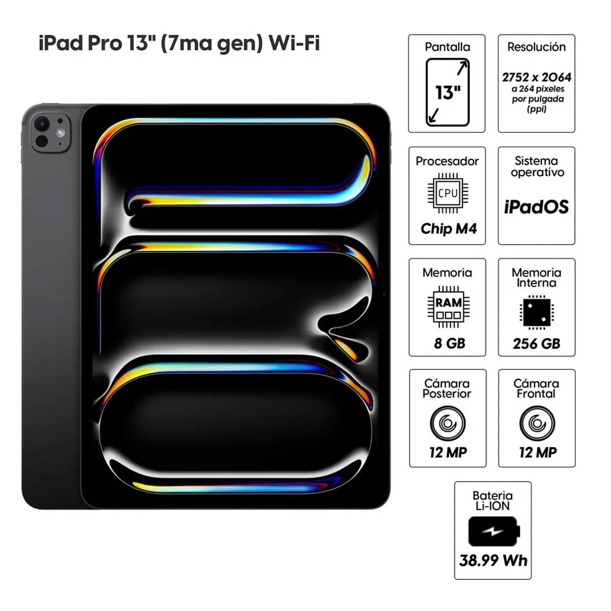 iPad Pro 13 7ma Gen Wi-Fi 256GB Chip M4 Negro, marca APPLE - Foto 2