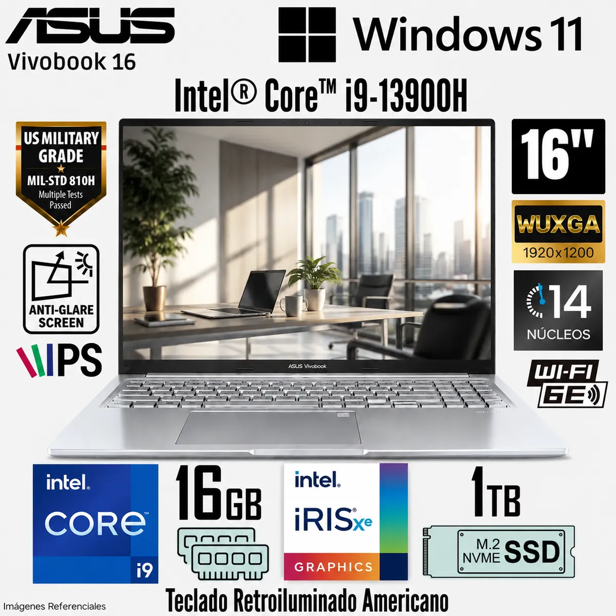 ASUS - Laptop ASUS Vivobook F1605VA-WS96 16 WUXGA Intel Core i9-13900H 16GB 1TB SSD Windows 11 Cool Silver