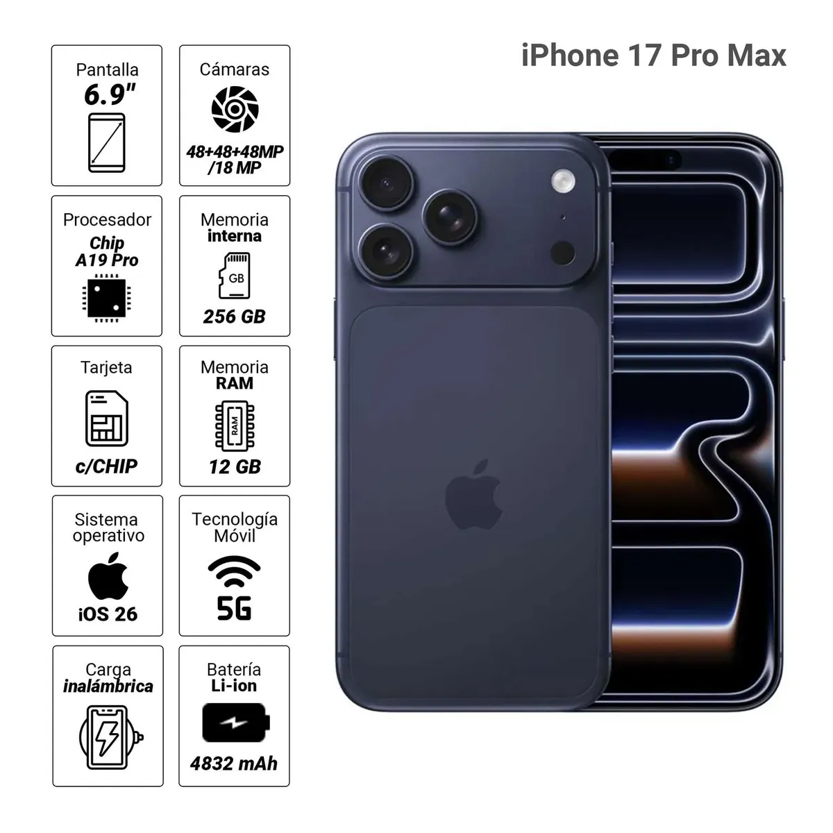 iPhone 17 Pro Max 256/12GB Cámara 48MP Deep Blue, marca APPLE - Foto 2