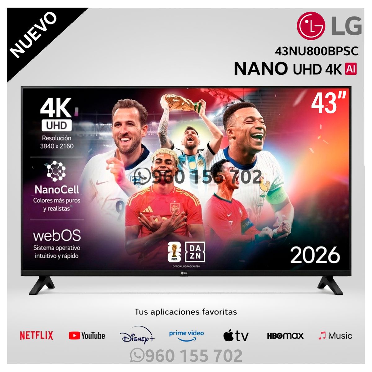 LG - Televisor LG 43" ThinQ AI Nano Smart TV webOS 2026 43NU800BPSC
