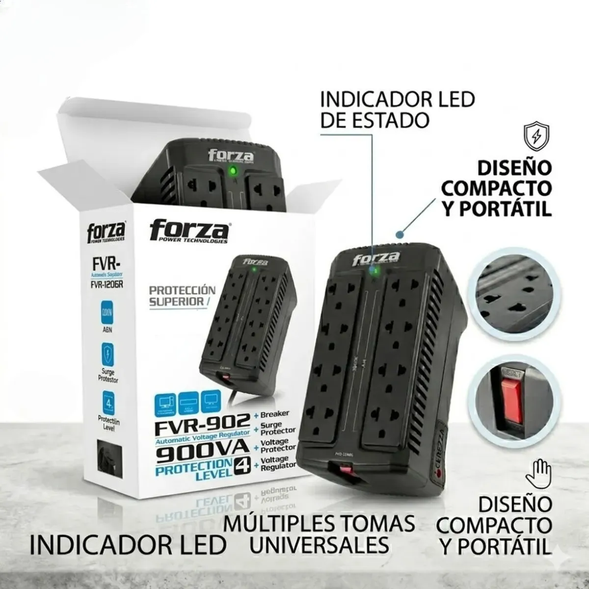 FORZA - Forza Fvr-902 - Estabilizador Regulador 900va 450w 8 Tomas