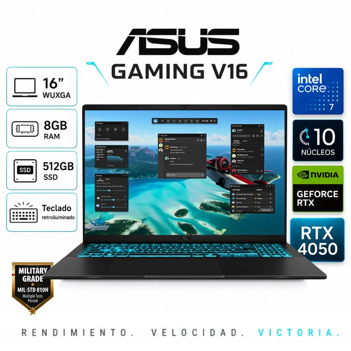 ASUS - Laptop ASUS GAMING V16 V3607VU-RP278 16" WUXGA Intel® Core™ 7 240H 8GB RAM 512GB SSD GeForce RTX™ 4050 90NB15Q1-M00LB0