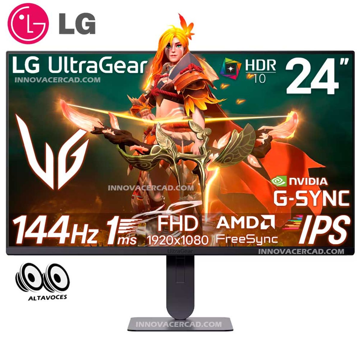LG - Monitor LG 24G414B-B UltraGear G4 de 24 Full HD, IPS, 144Hz, 1ms, G-Sync, FreeSync
